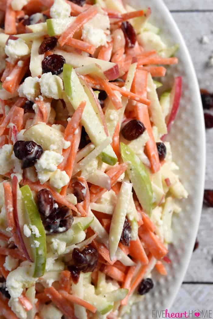 Carrot apple slaw with feta and cranberries