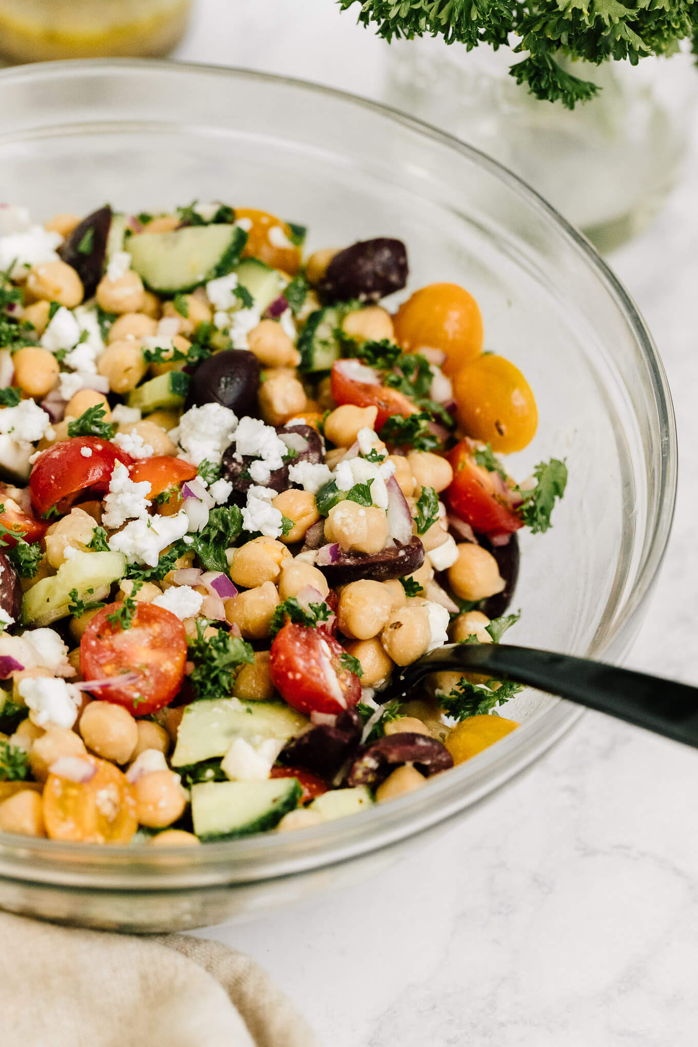Greek chickpea salad with olives and feta