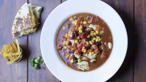 Dump-it Tex-Mex slow cooker soup with beans, corn and tomatoes
