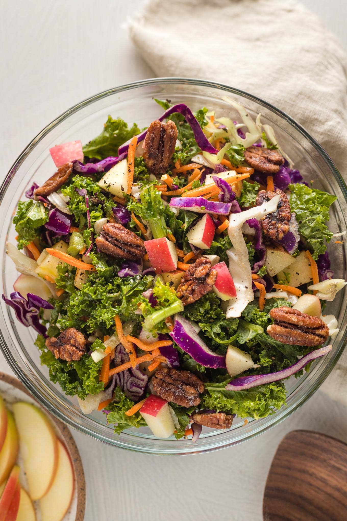 Apple cabbage slaw with candied pecans and brown sugar dressing
