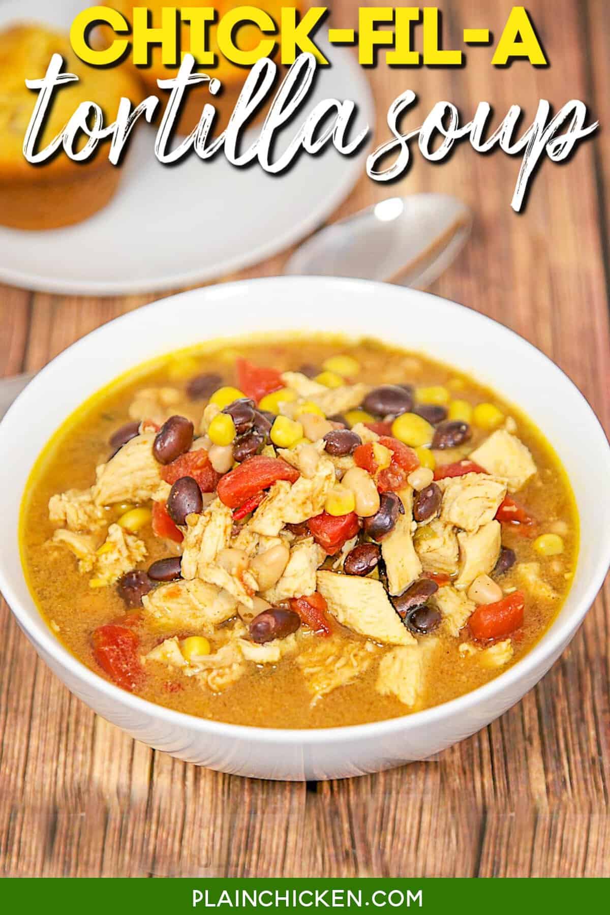 Chick Fil A copycat tortilla soup in a slow cooker with shredded chicken