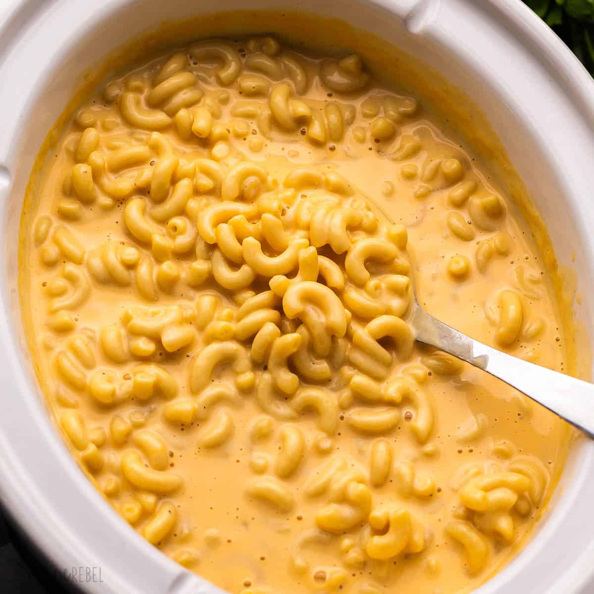 Crock Pot Mac and Cheese in a slow cooker, creamy and golden