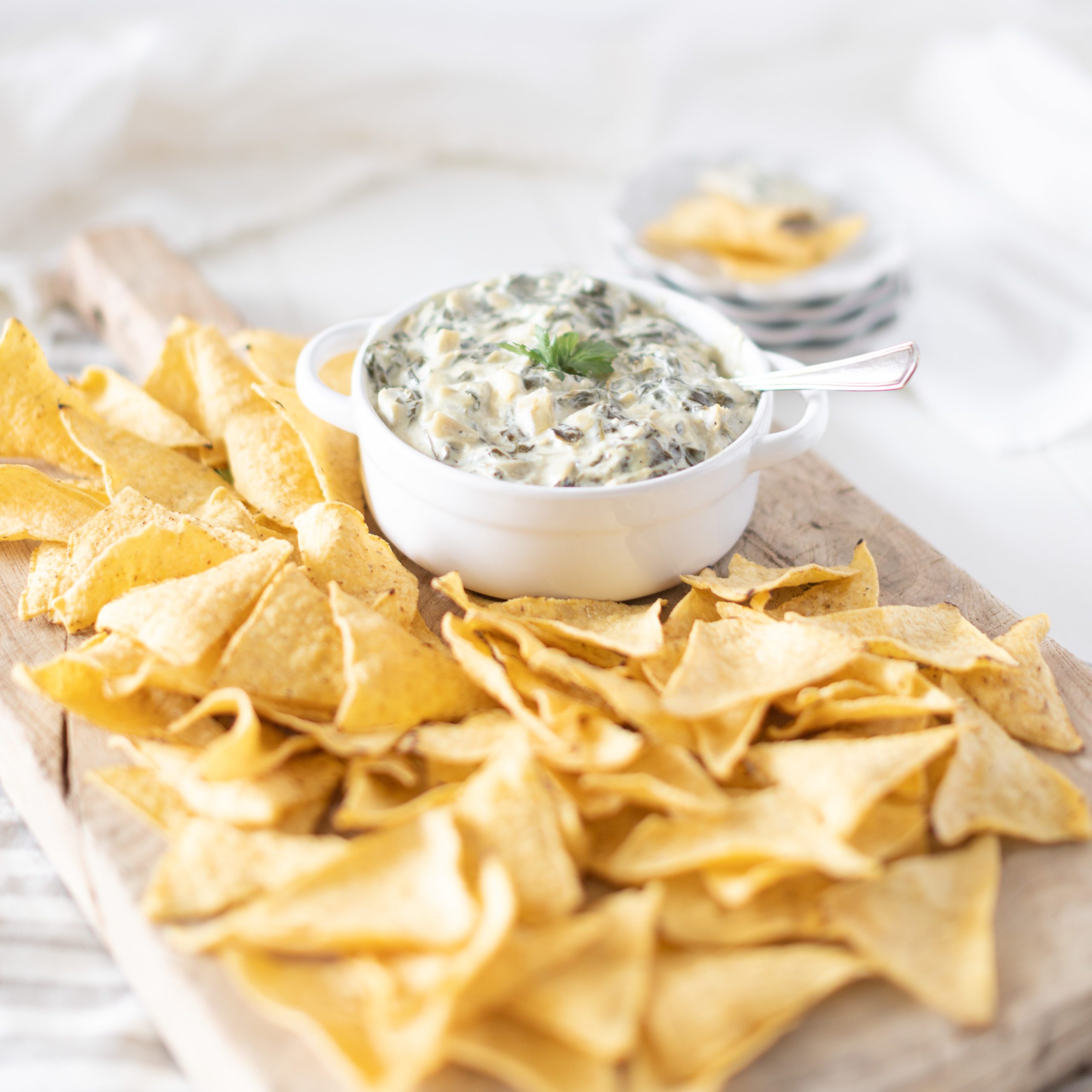 Crockpot Spinach Artichoke Dip with Greek yogurt from Fraiche Living