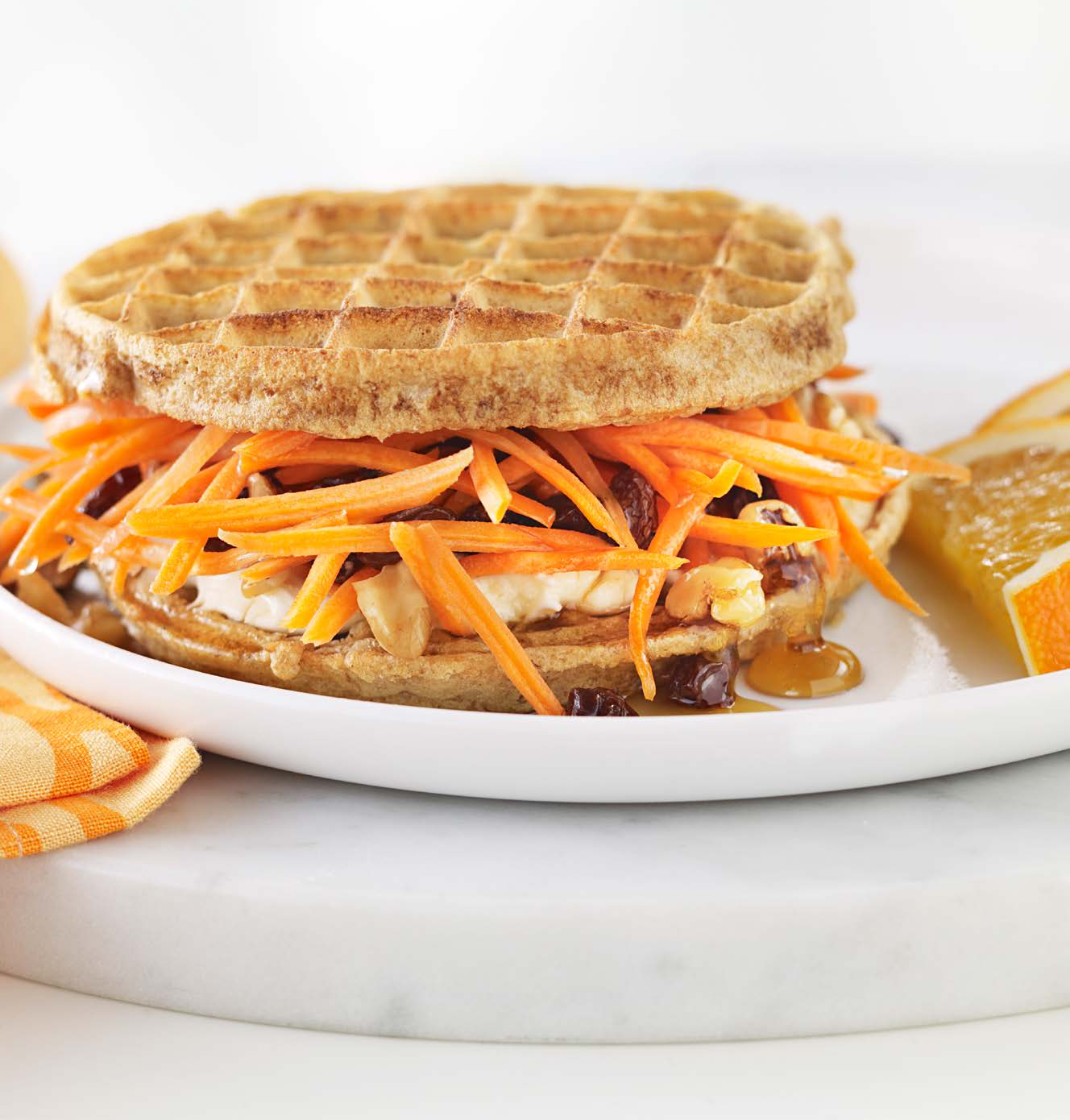 Carrot Cake Waffle Breakfast Sandwich