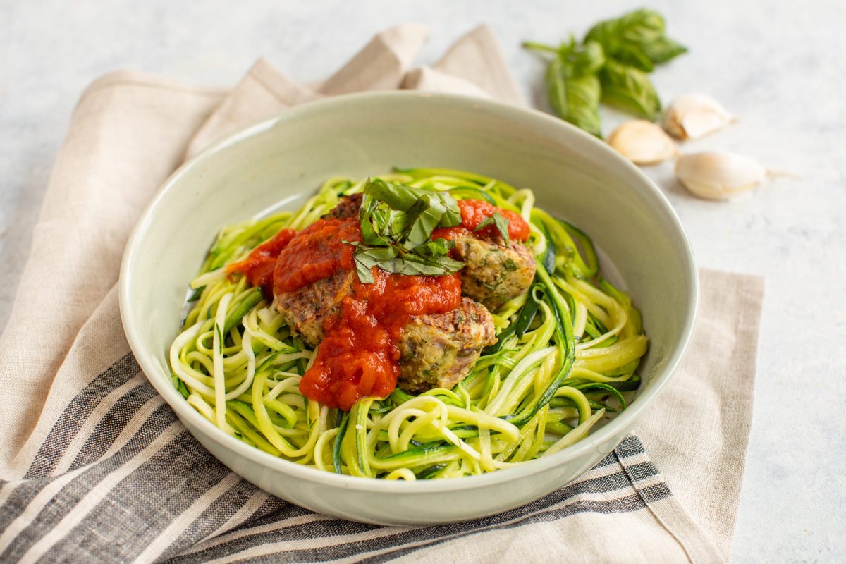 Beef and Eggplant Meatballs with Zucchini Noodles