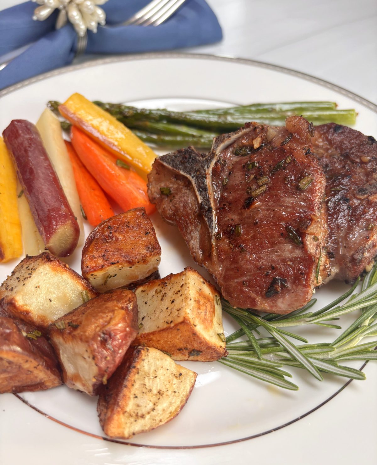 Lamb Chops with Potatoes and Spring Vegetables