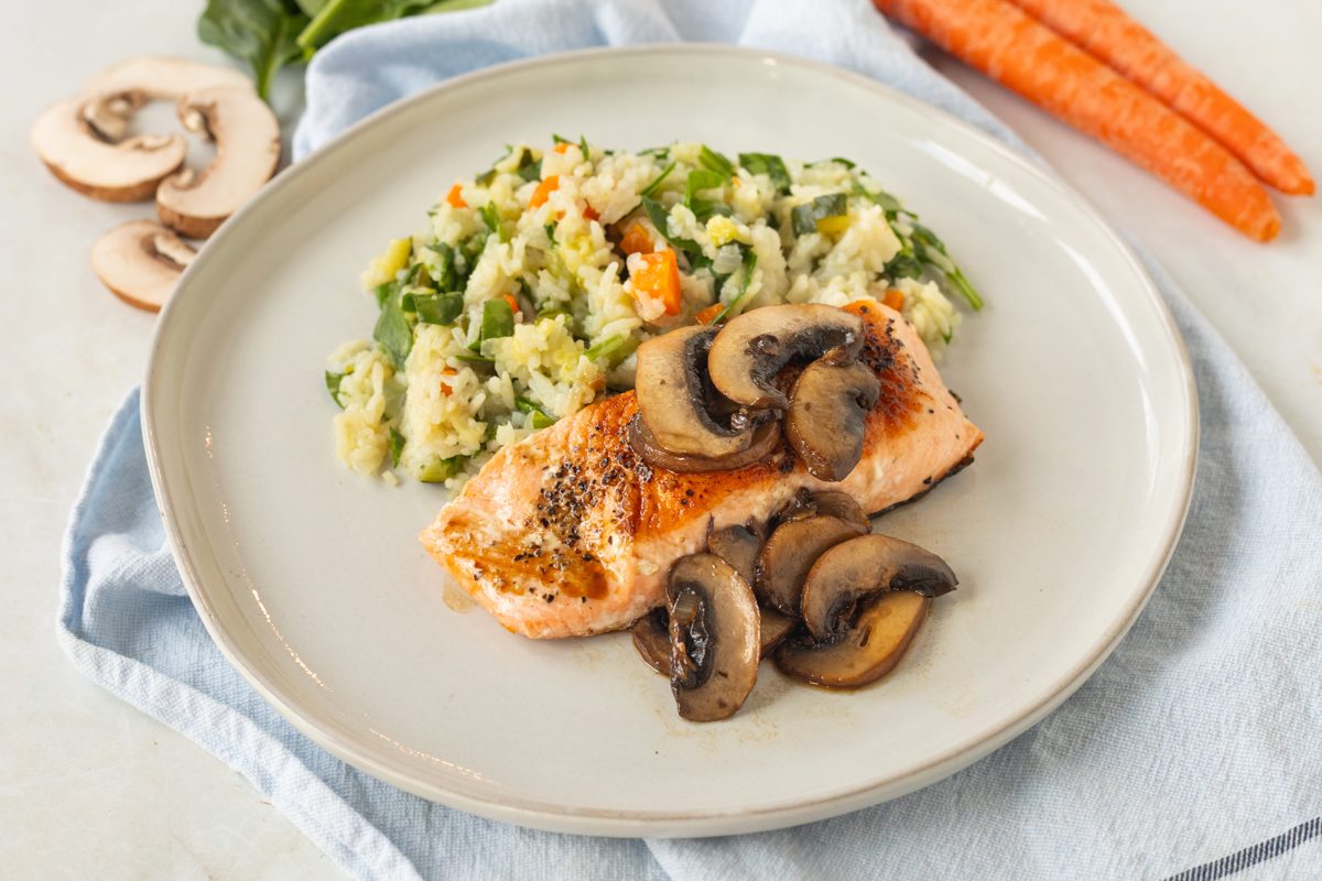 Pan-Seared Salmon with Mushrooms and Rice