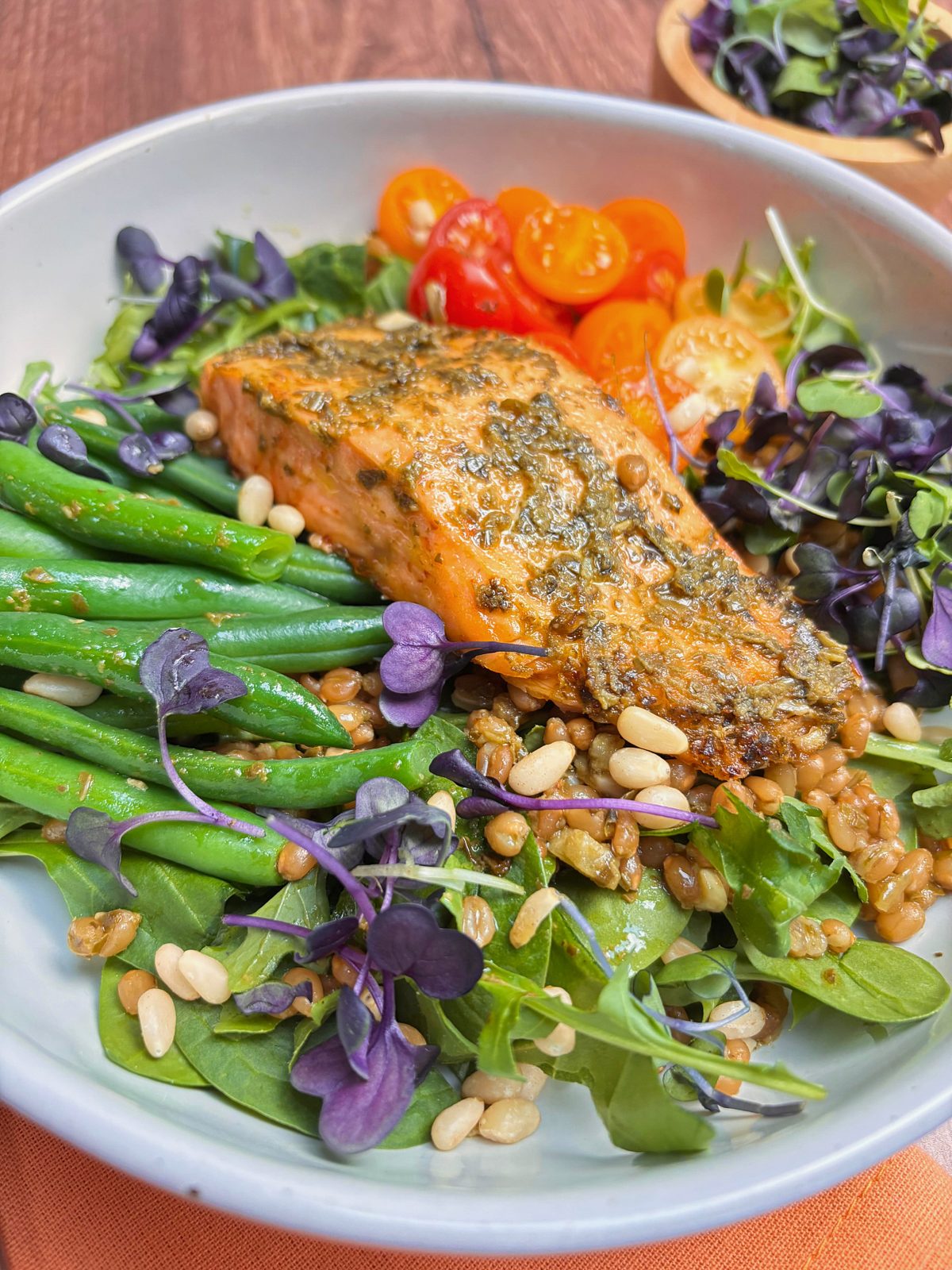 Salmon and Wheat Berry Pesto Salad